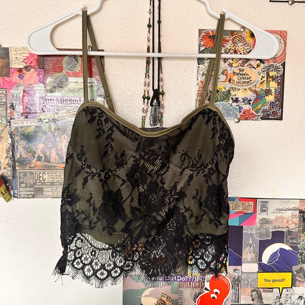 Olive Green Lace Cami Top